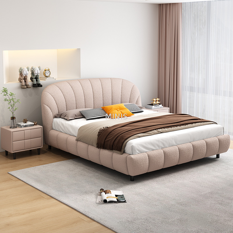 Cama de tela beige moderna de fábrica china con gabinete de almacenamiento