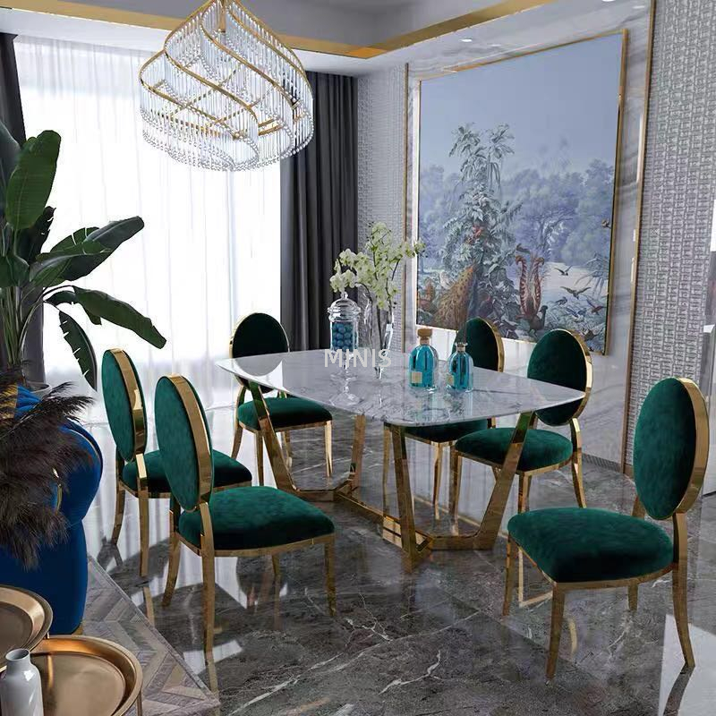 Mesa de comedor de mármol rectangular moderna y elegante para el hogar simple
