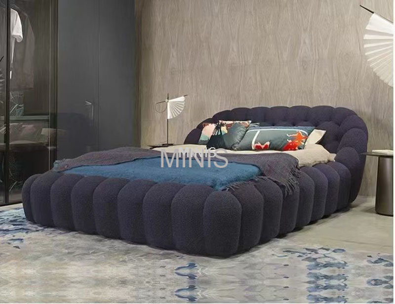 Cama de tela beige moderna de fábrica china con gabinete de almacenamiento