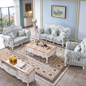 Cómodos sofás franceses de tela floral de madera blanca 1+2+3