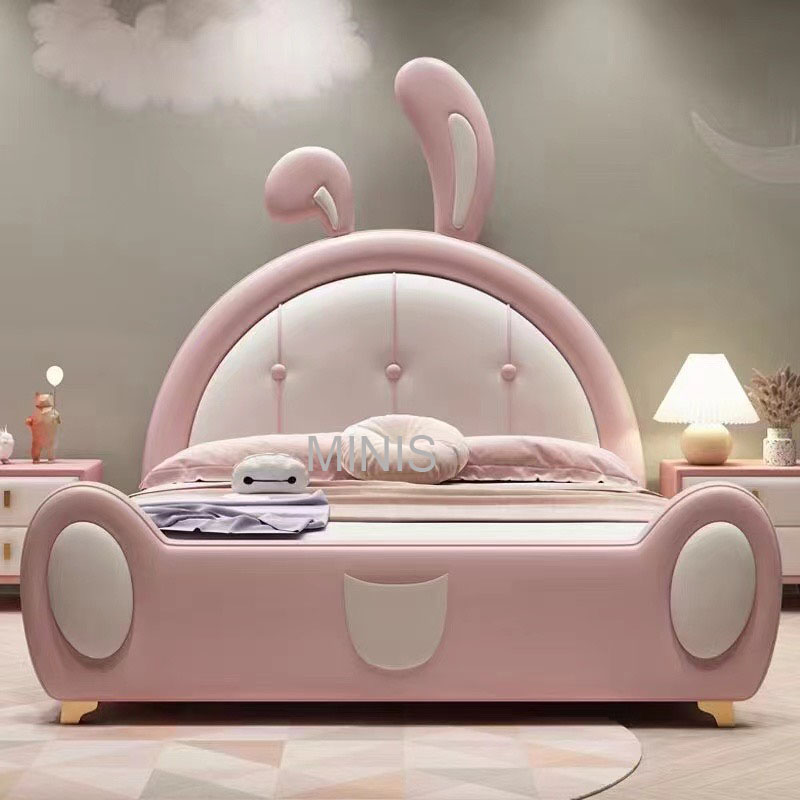 Dormitorio para niños Niña Cama para niños con forma de conejito rosa