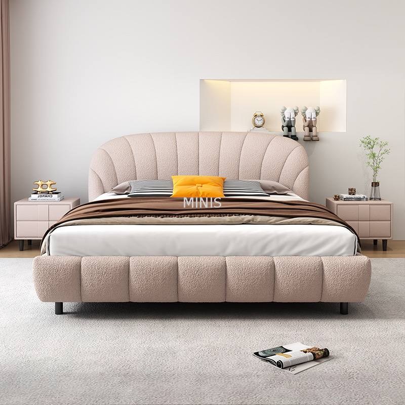 Cama de tela beige moderna de fábrica china con gabinete de almacenamiento