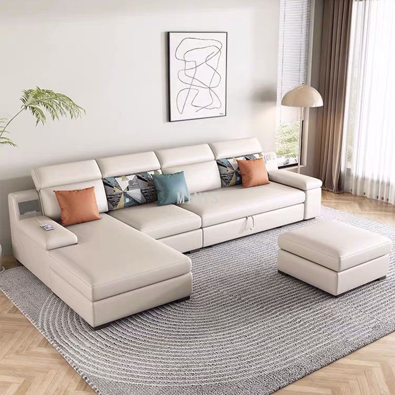 Sofá cama de cuero multifuncional para sala de estar con USB/altavoz