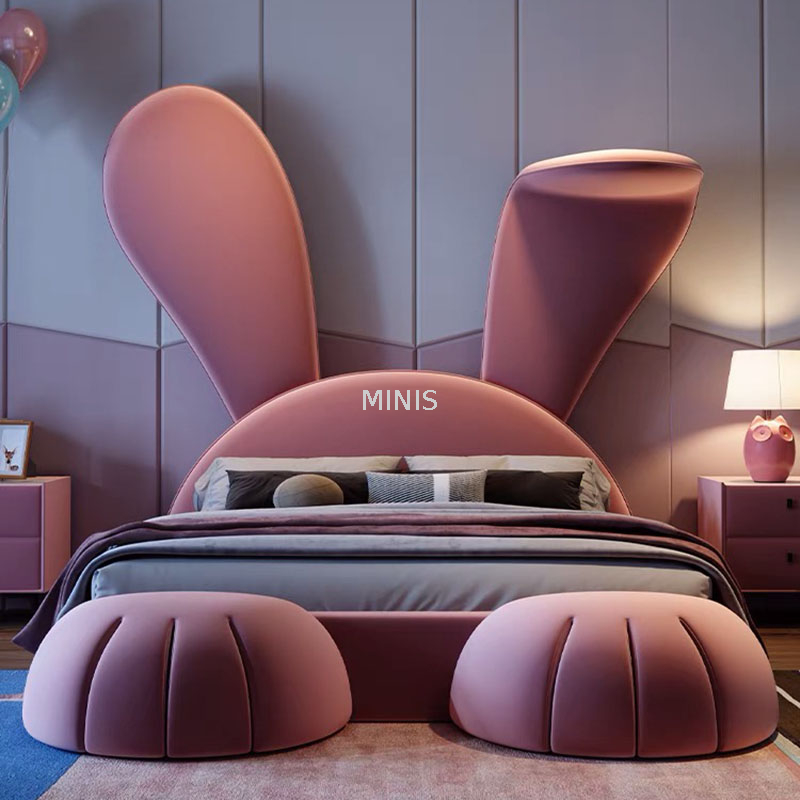 Dormitorio para niños Niña Cama para niños con forma de conejito rosa