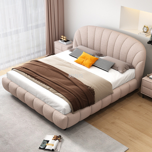 Cama de tela beige moderna de fábrica china con gabinete de almacenamiento