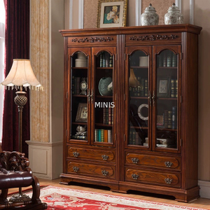Estantería de madera alta estilo americano con archivador de vidrio