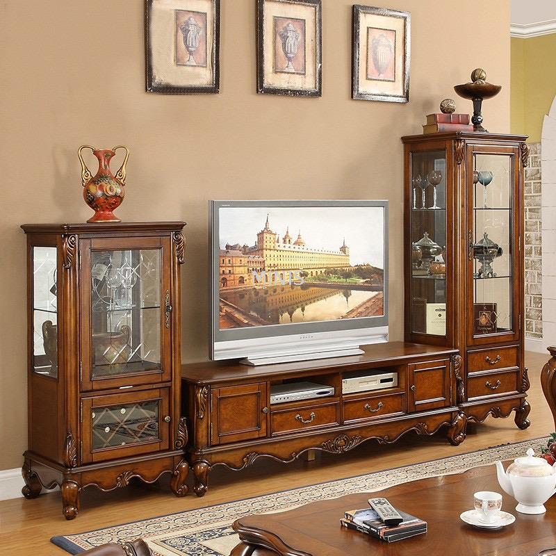 Sala de estar marrón buena televisión cabriana y mesa de café de madera