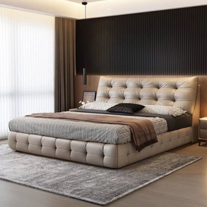 Muebles de dormitorio cama moderna y cómoda cama de cuero genuina