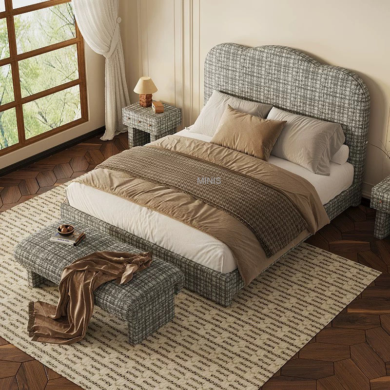 Dormitorio muebles vintage marco de madera buena cama de terciopelo verde