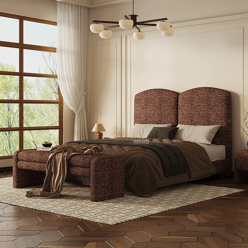 Dormitorio muebles vintage marco de madera buena cama de terciopelo verde