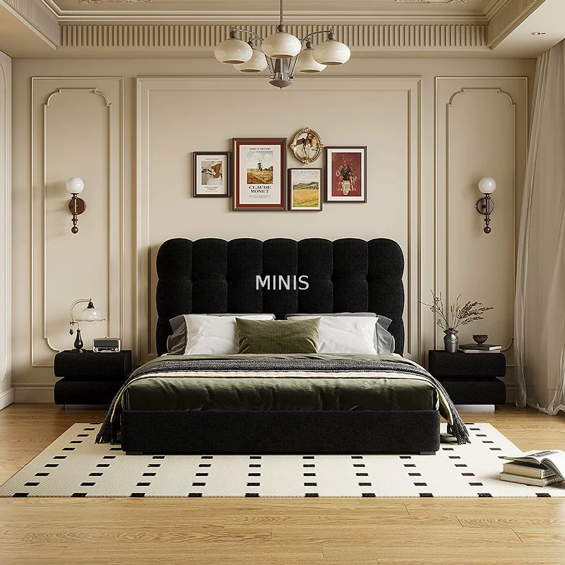 Muebles de dormitorio cómodo rey de terciopelo negro/cama queen 
