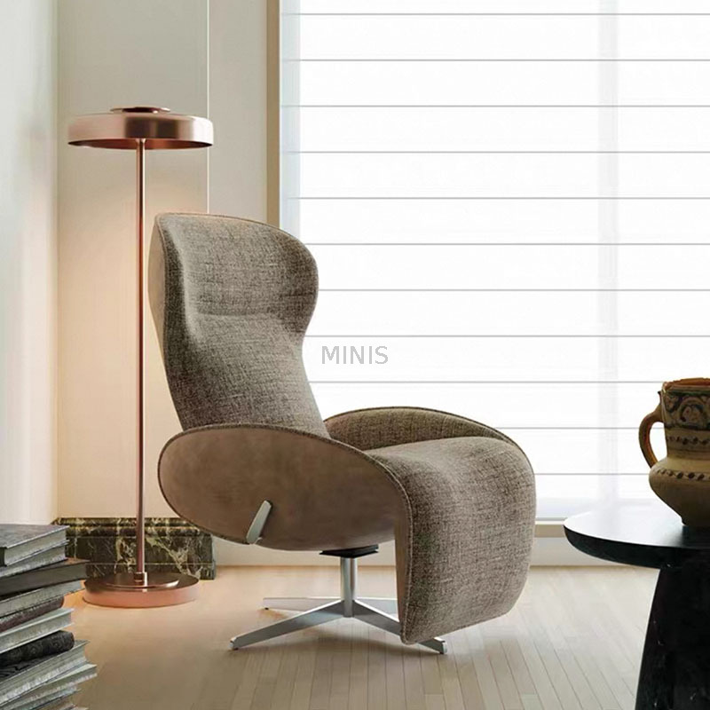 Buena silla reclinable giratoria de tela con reposapiés retráctil