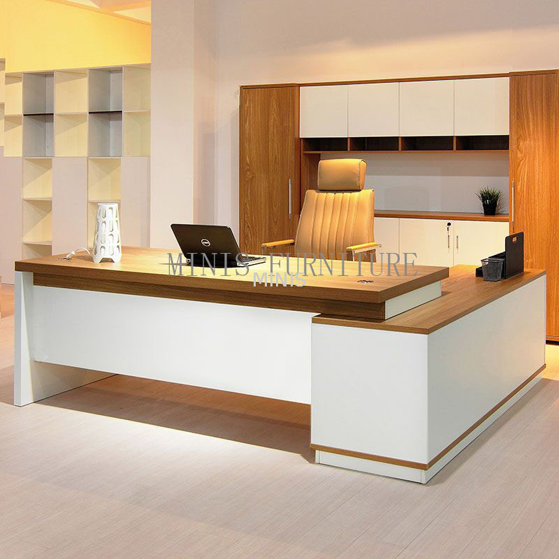 Escritorio de oficina de madera redonda rectangular con mesa de esquina lateral