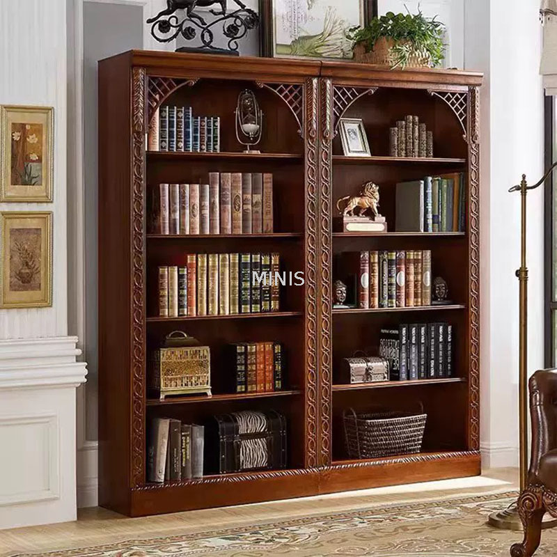 Estantería de madera alta estilo americano con archivador de vidrio