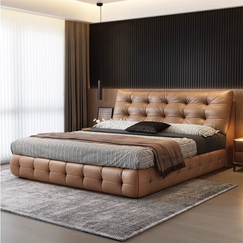 Muebles de dormitorio cama moderna y cómoda cama de cuero genuina
