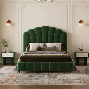 Dormitorio muebles vintage marco de madera buena cama de terciopelo verde