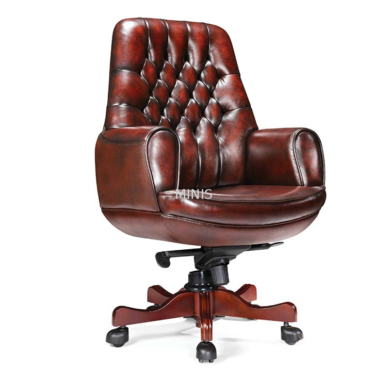 Silla grande de cuero genuino de madera agradable y fuerte giratoria de oficina CEO