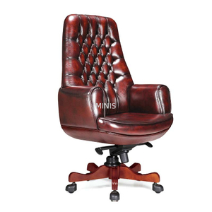 Silla grande de cuero genuino de madera agradable y fuerte giratoria de oficina CEO