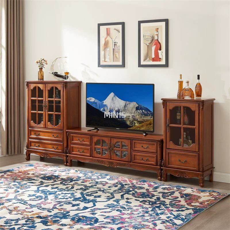 Sala de estar marrón buena televisión cabriana y mesa de café de madera