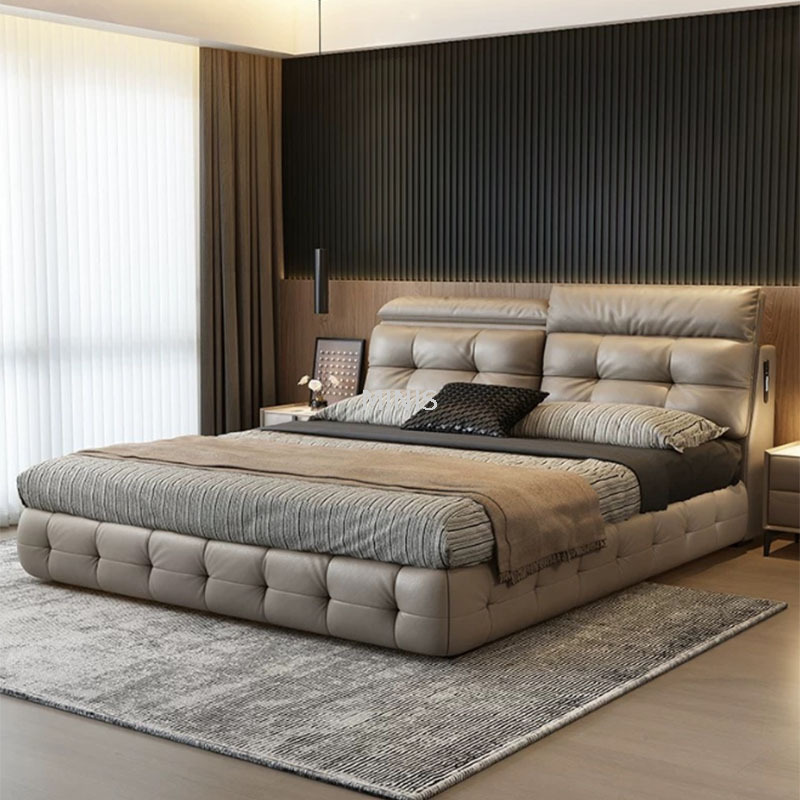 Muebles de dormitorio cama moderna y cómoda cama de cuero genuina