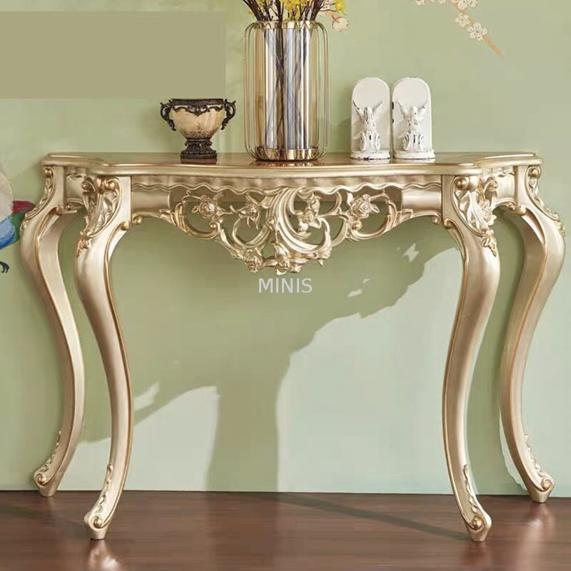 Mesa consola de decoración de madera de oro blanco de pasillo francés