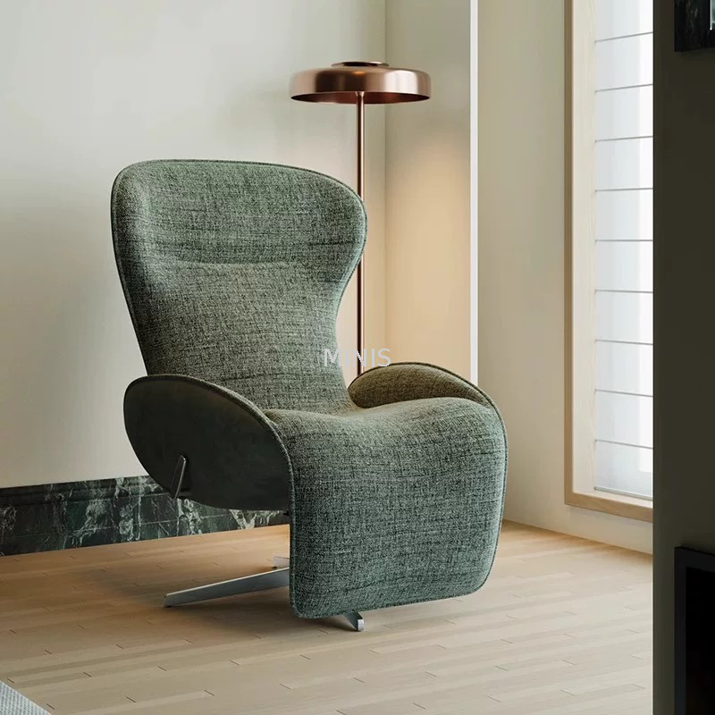 Buena silla reclinable giratoria de tela con reposapiés retráctil