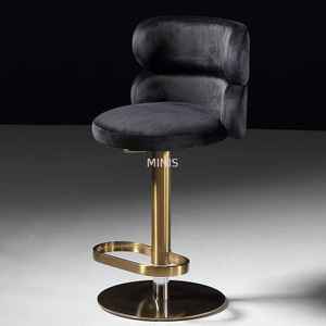 Silla de pub Gold Metal Ajustable Black Velvet Fabe Bar Tabures
