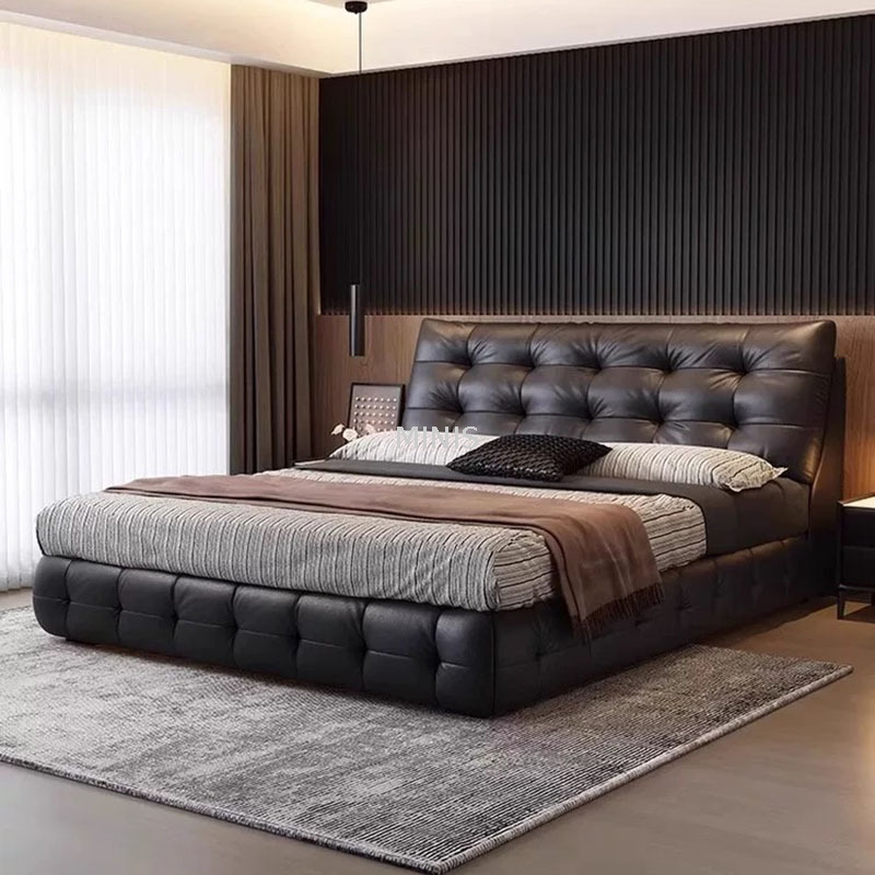 Muebles de dormitorio cama moderna y cómoda cama de cuero genuina