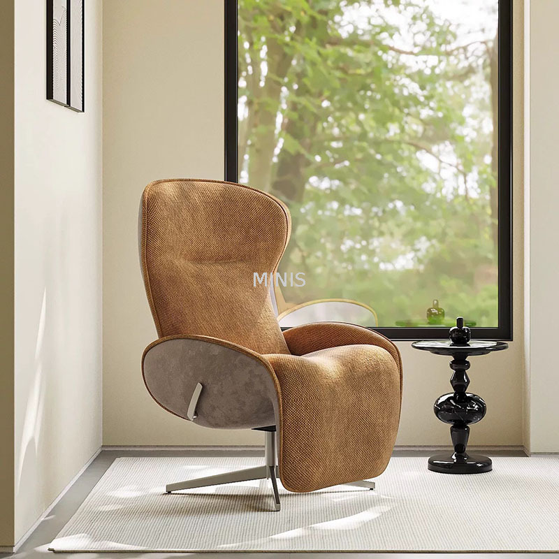 Buena silla reclinable giratoria de tela con reposapiés retráctil