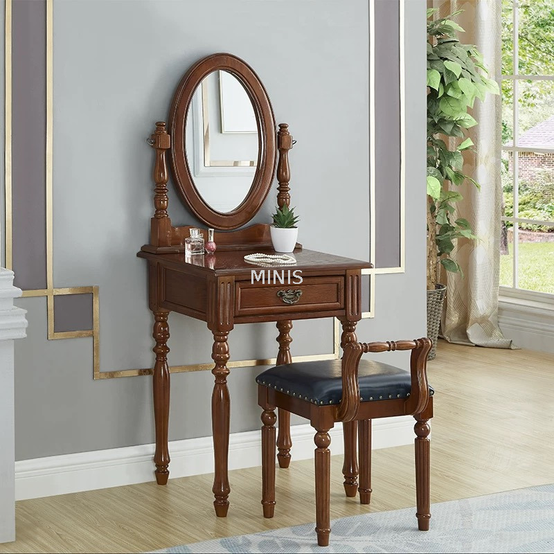 Dormitorio tocador de madera marrón vintage con espejo
