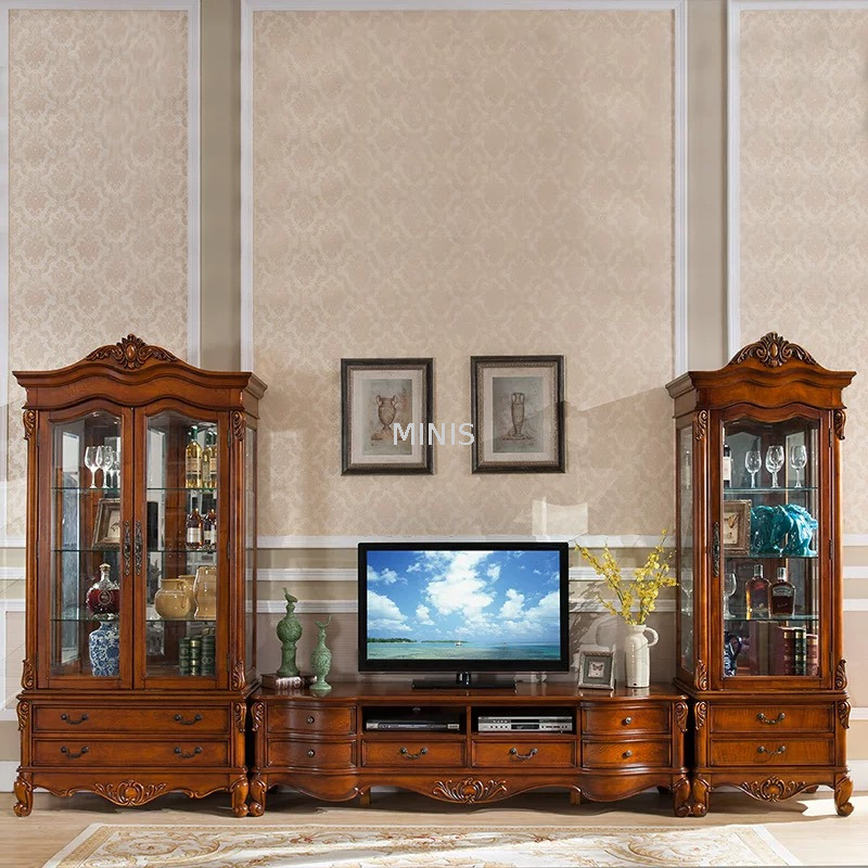 Sala de estar marrón buena televisión cabriana y mesa de café de madera