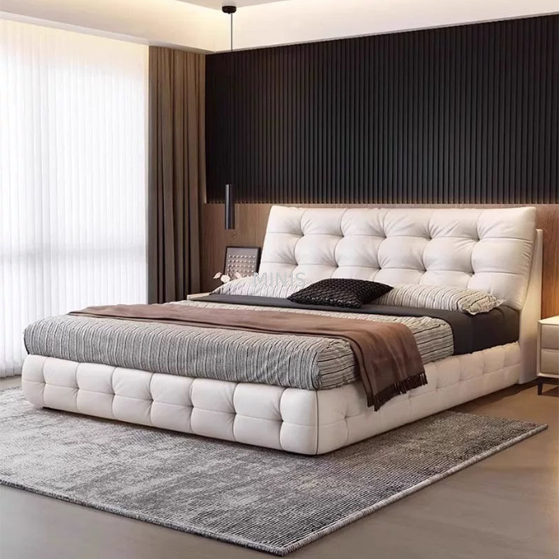 Muebles de dormitorio cama moderna y cómoda cama de cuero genuina